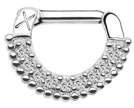 Silver Hoop Nose Ring with Crystals