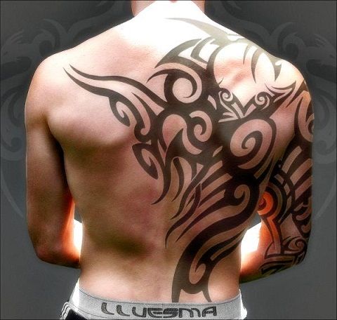 Masculine Tribal Back Tattoo