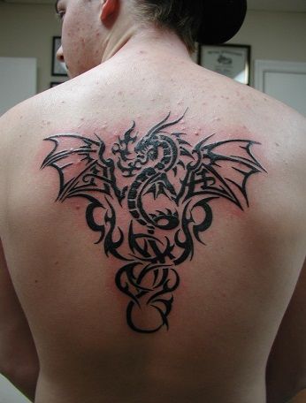 Dragon Style Tribal Back Tattoo