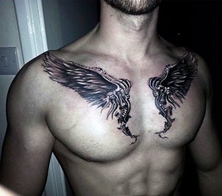Eagle wings style collar bone tattoo