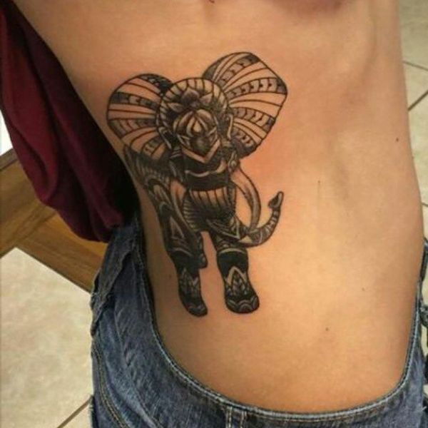 14 Black and gray tribal elephant on the ribs