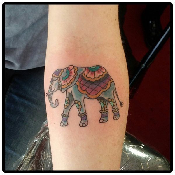 16 Colorful elephant tat on the inner arm