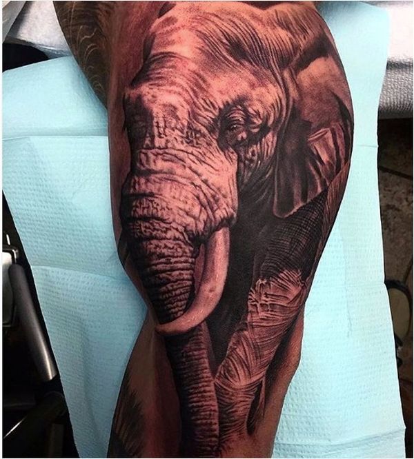 28 realistic elephant tat on leg