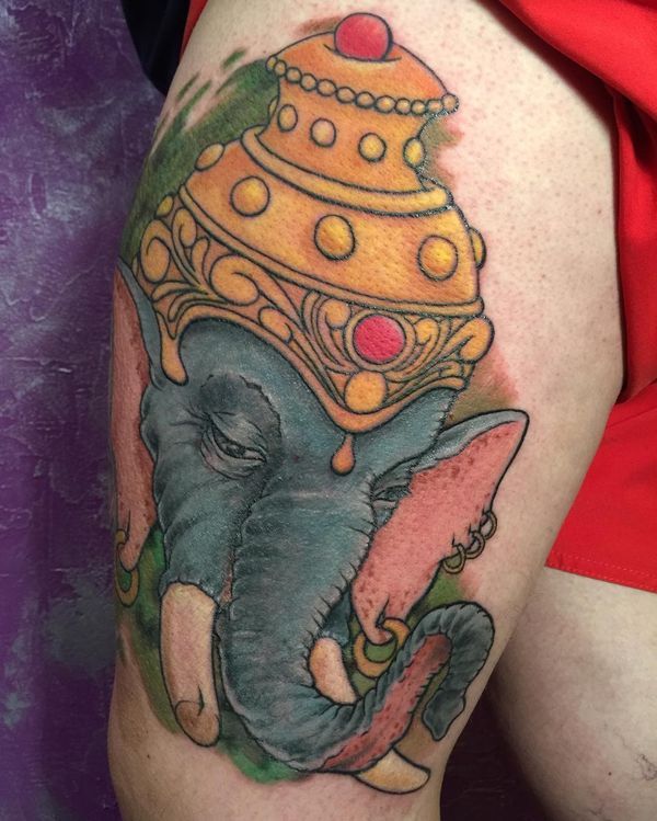 5 Bright perfection head of elephant tattoo on the hip
