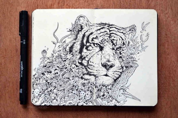 alb Tiger (Made with Uni Pin Fineliners)