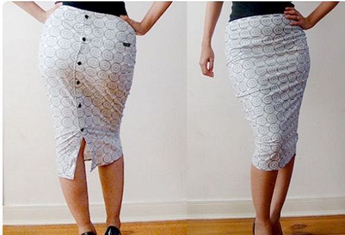Gomb Pattern Pencil Skirts