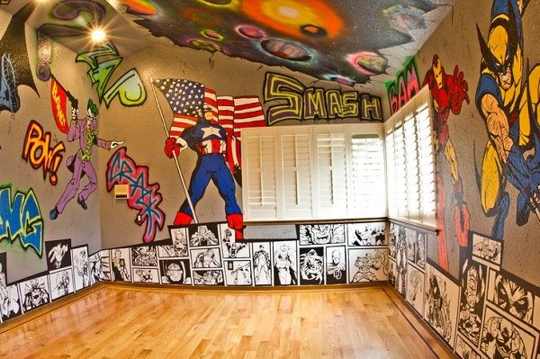 Superhero Painted Bedroom Wall