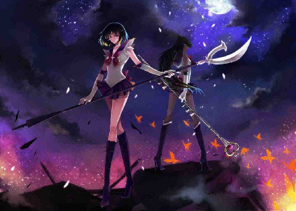 Partneriai in crime Sailor Saturn and Sailor Pluto art by nako-75. The seemingly dark background and aura of the setting might give you the impression that these two are villains. They are not however, they are shrouded in mystery but are generally good guys.