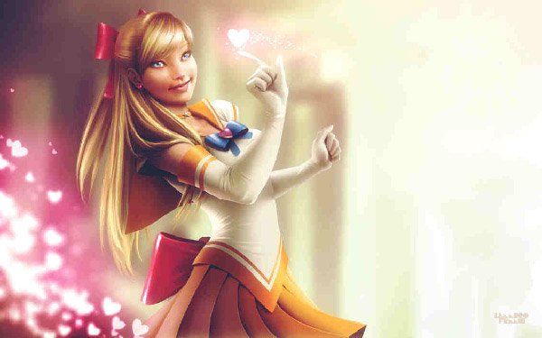 Jūreivis Venus by lenadrofranci, where she looks somewhat like a combination of Disney and Anime with a hint of cuteness. The cute pink hearts that follow Sailor Venus look great as it gives us the impression that she is a fun loving and sweet girl.