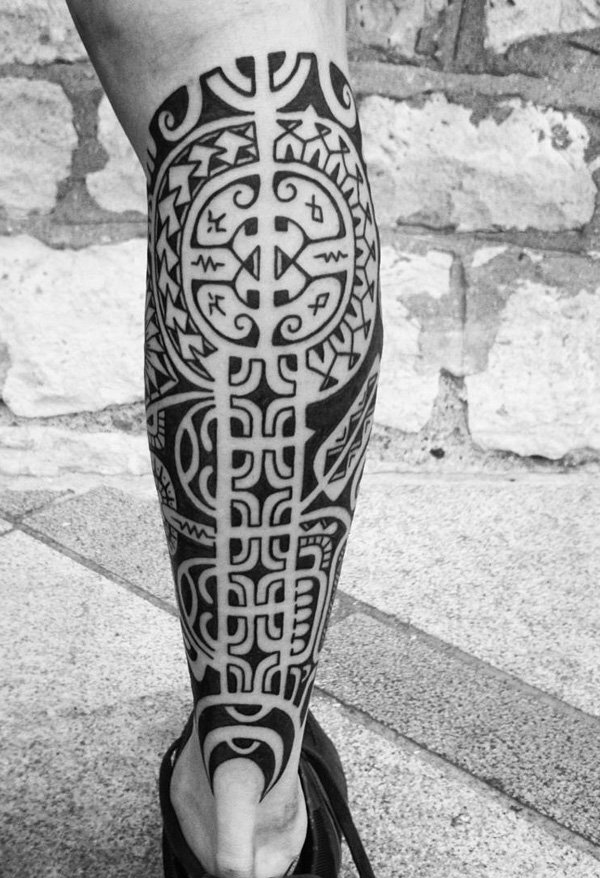 Maori Bold Black Calf Tattoo Design