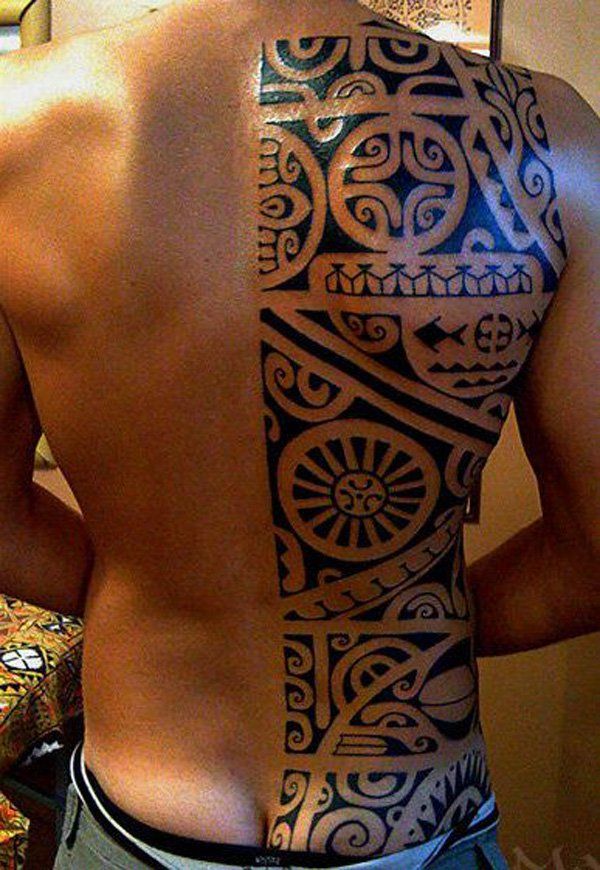 Fél Back Tattoo Design with Cool Symbols