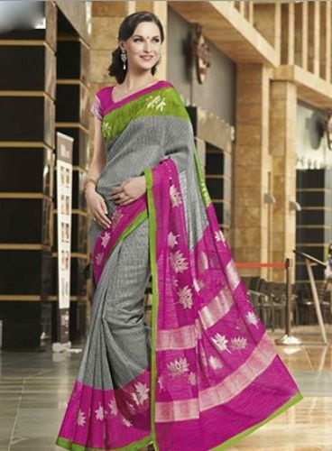 Bhagalpuri Sarees-Pink and Gray Bhagalpuri Silk Saree 10
