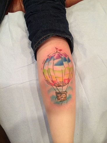 Hot Air Balloon Calf Tattoo Design
