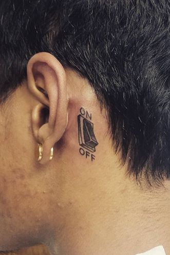 felső 15 Cute and Tiny Ear Tattoos With Images - Behind The Ear Cat Design Tattoo