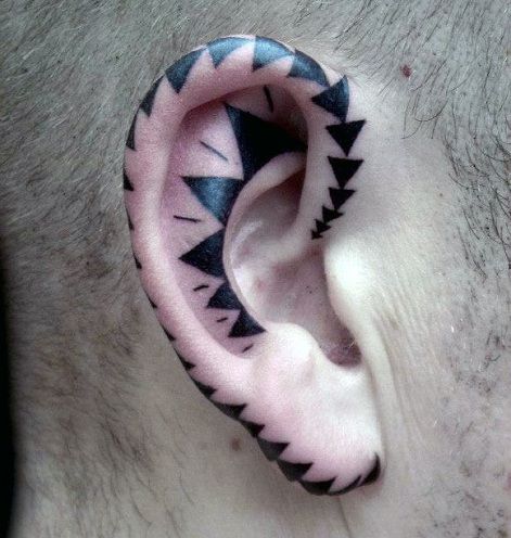 Viršų 15 Cute and Tiny Ear Tattoos With Images - Black Triangles Symbolic Ear Tattoo