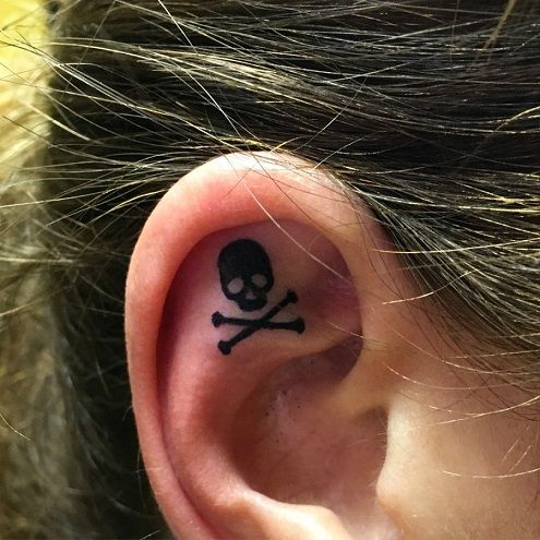 felső 15 Cute and Tiny Ear Tattoos With Images - Inner Ear Skull Shade Tattoo