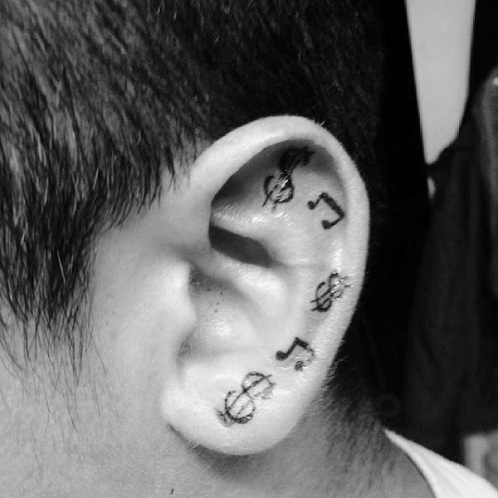 Viršų 15 Cute and Tiny Ear Tattoos With Images - Musical Note Symbolic Tattoo