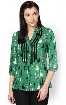 Green Printed Women Shirts