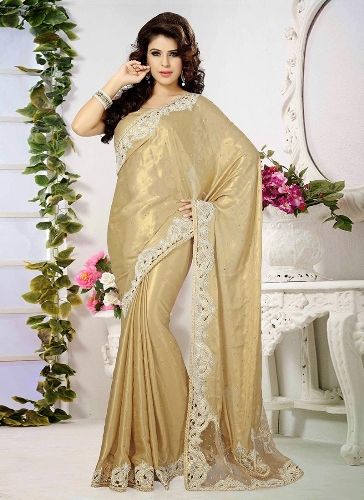 Georgette Sarees-Golden Shimmer Georgette Saree With Embroidery Border 08