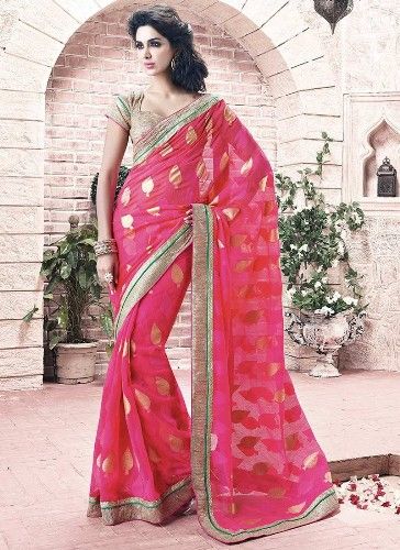Georgette Sarees-Pink Georgette Saree With Intricate Work 09