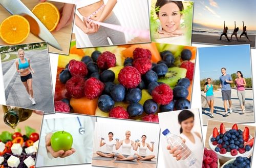 exercising on the beach, yoga, jogging running and enjoying healthy food, fruit & vegetables