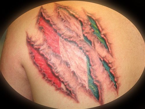 Ripped Skin Italian Flag Tattoo Design