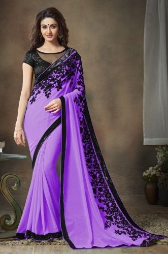 black-embroidery-violet-saree-design
