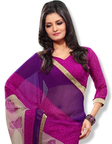 Violet Saree Designs-Pink and Violet Saree For Full Sleeve Blouses 9