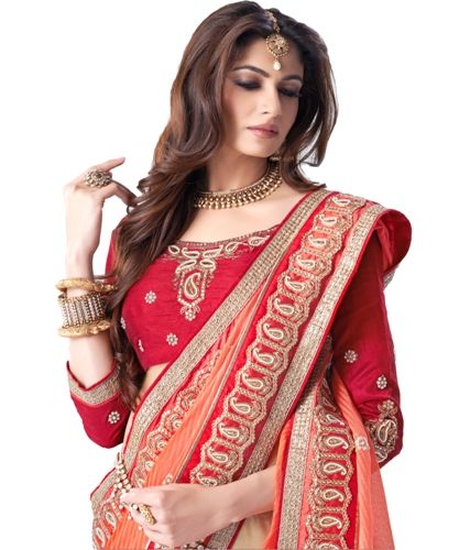 Fancy Sarees-Orange And Cream Color Saree For Red Blouses 10