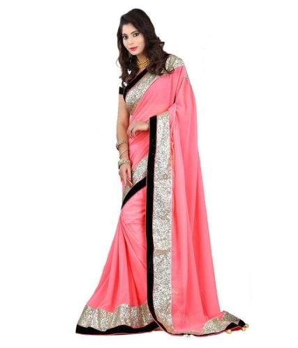 Išgalvotas Sarees-Bollywood Designer Pink And Georgette Fancy Saree 23