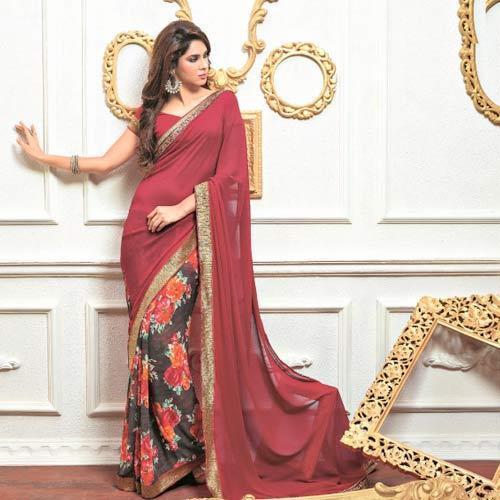 Fancy Sarees-Red Saree With Floral Pattern 7