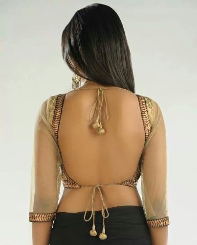 Latest Blouse Neck Designs-Backless Blouse with Latkans 6