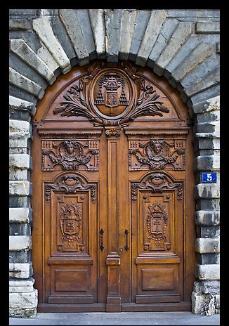 Istorinis wooden door. Lyon, France