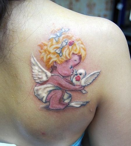 Colorat Baby Cherub Angel Tattoo