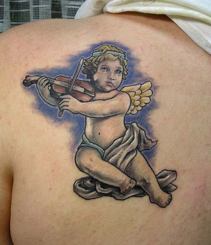 aranyos cherub with violin tattoo