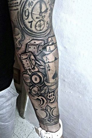 Jelentőségteljes full sleeve dice tattoo image
