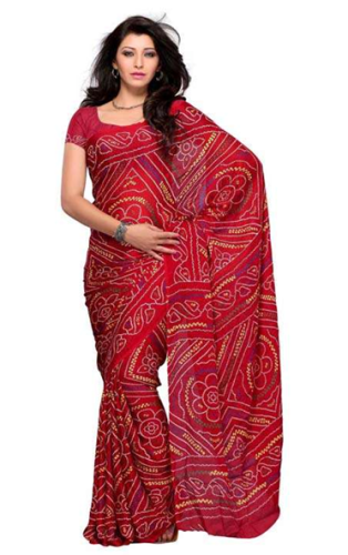 Bandhani Sarees-Red Art Silk Printed Designer Bandhani Saree 7