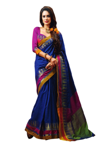 Cheap Sarees-Blue Coloured Cotton Saree With Intricate Designs 6
