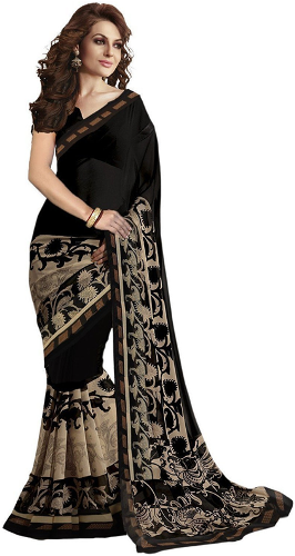 Ieftin Sarees-Black Coloured Georgette Printed Sari 8