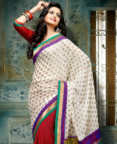 Red And Off-White Brasso Saree 5
