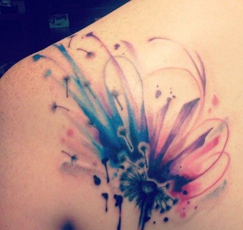 Multicolor dandelion tattoo