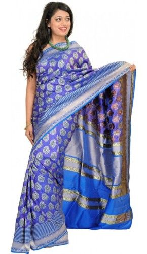 Kézzel szőtt Saris-Royal Blue Banarasi Saree 