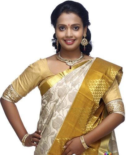 Kézzel szőtt Saris-Cream And Gold kancheepuram Handwoven Saree