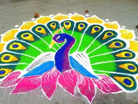 hindus Rangoli Designs - Peacock Saves The Day