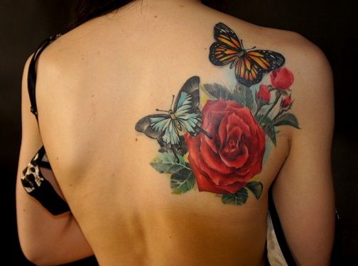 Luminos Butterfly and Rose Abstract Tattoo Design