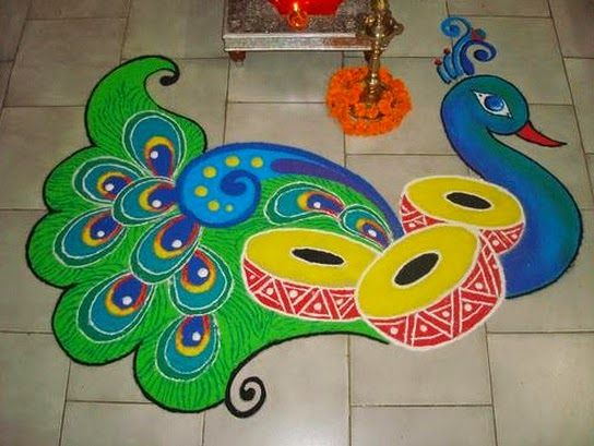 The Indian peacock rangoli design