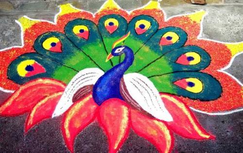 The Indian peacock rangoli design #3
