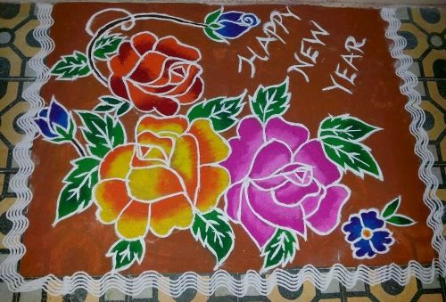 The floral rangoli design for new year