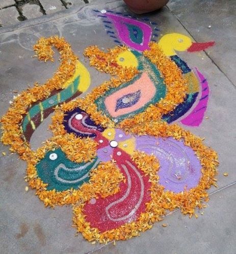 The duck rangoli for new year