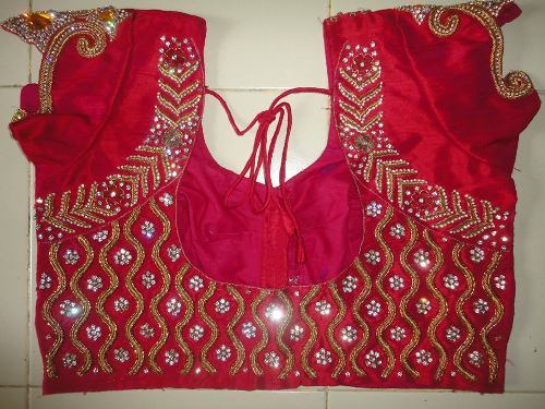 Red Blouse Designs-Square-Shaped Back Lace Red Blouse 2